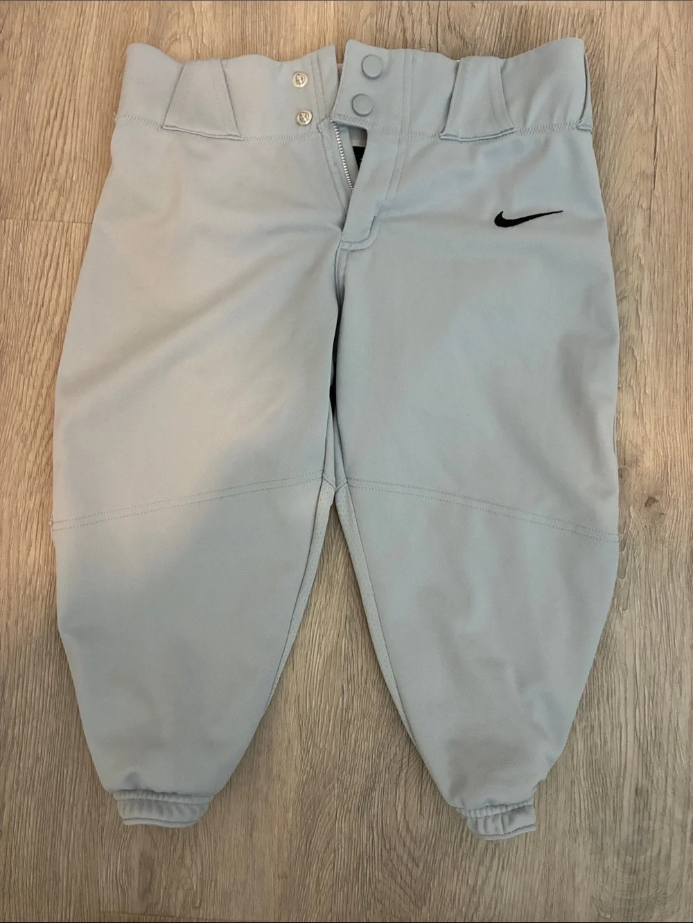 Nike Kids Light Gray Baseball Pants with Black Swoosh Knickers Medium